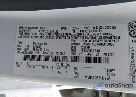 2015 Ford Fiesta Se from USA, damaged, VIN 3FADP4EJ7FM187125